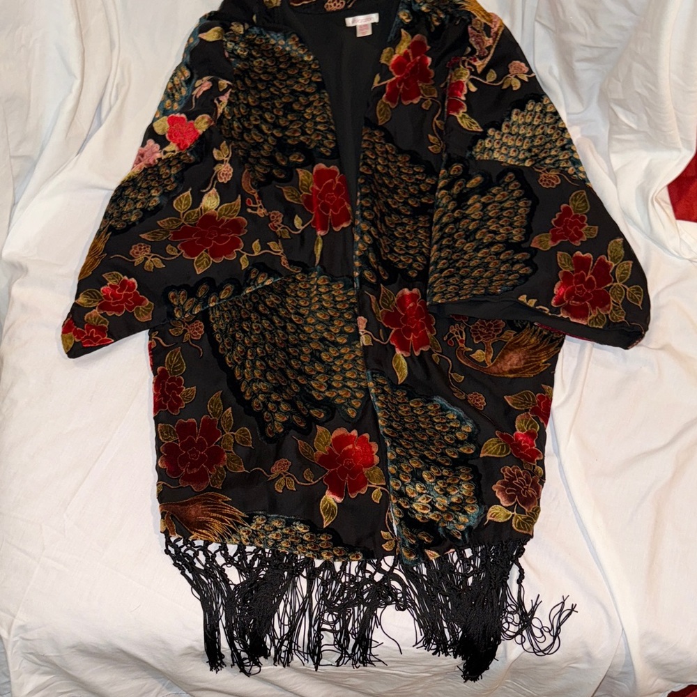 Xhilaration Multicolor Floral Kimono with Fringe